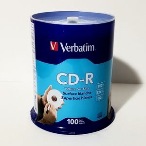Verbatim 700MB 52X CD-R Recordable CD 100 Pack Spindle Disc Model 94712 New